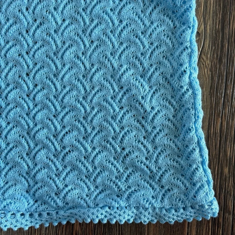Sheer Crochet Knit Sleeveless V-Neck Shirt Tank Top Womens Lg Acrylic Baby Blue - Picture 7 of 8